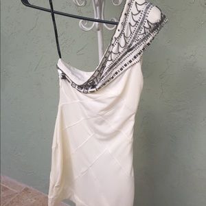 BEBE white and silver shirt dress